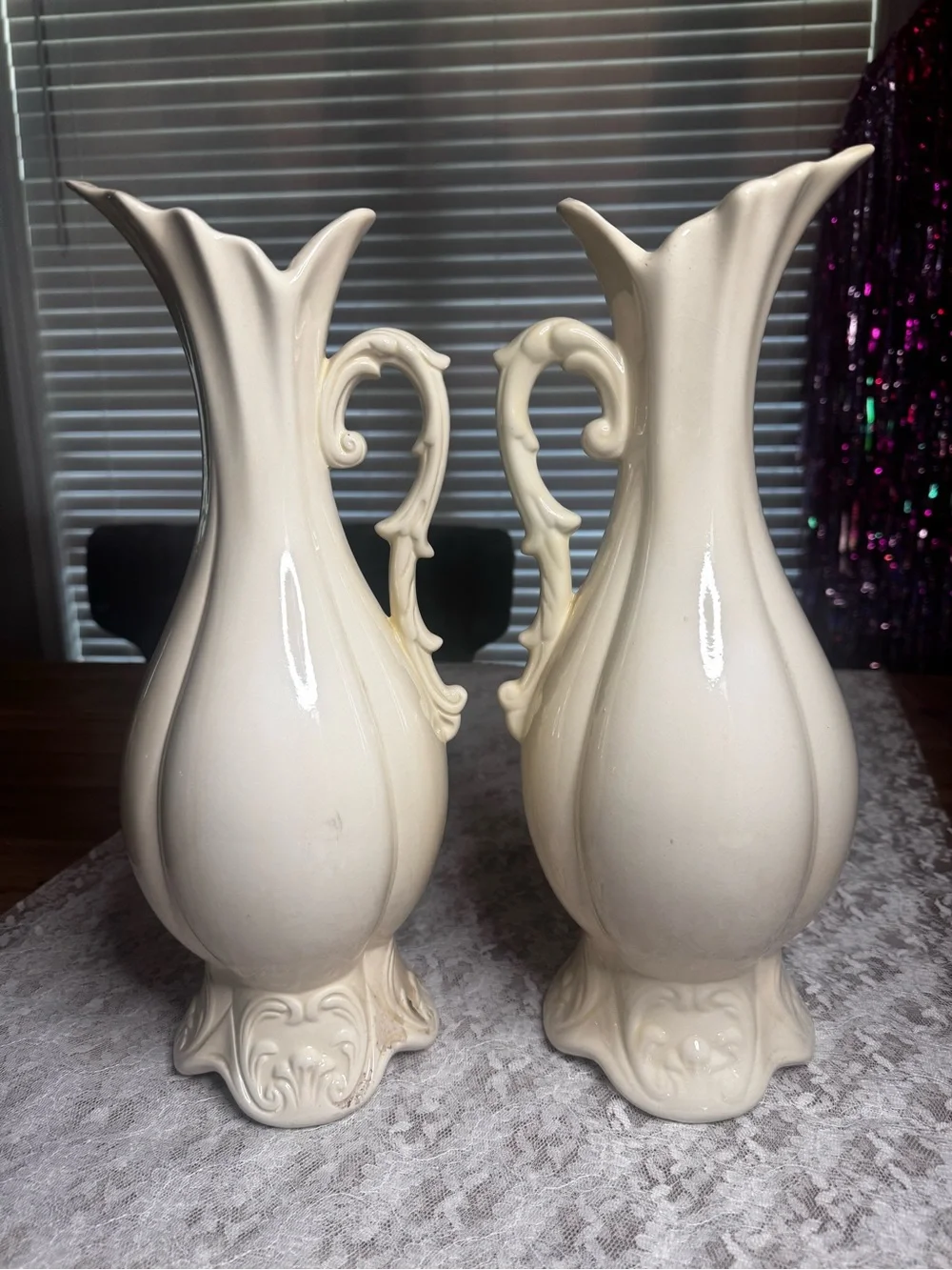 Cream Floral Ceramic Decorative Vase Pair